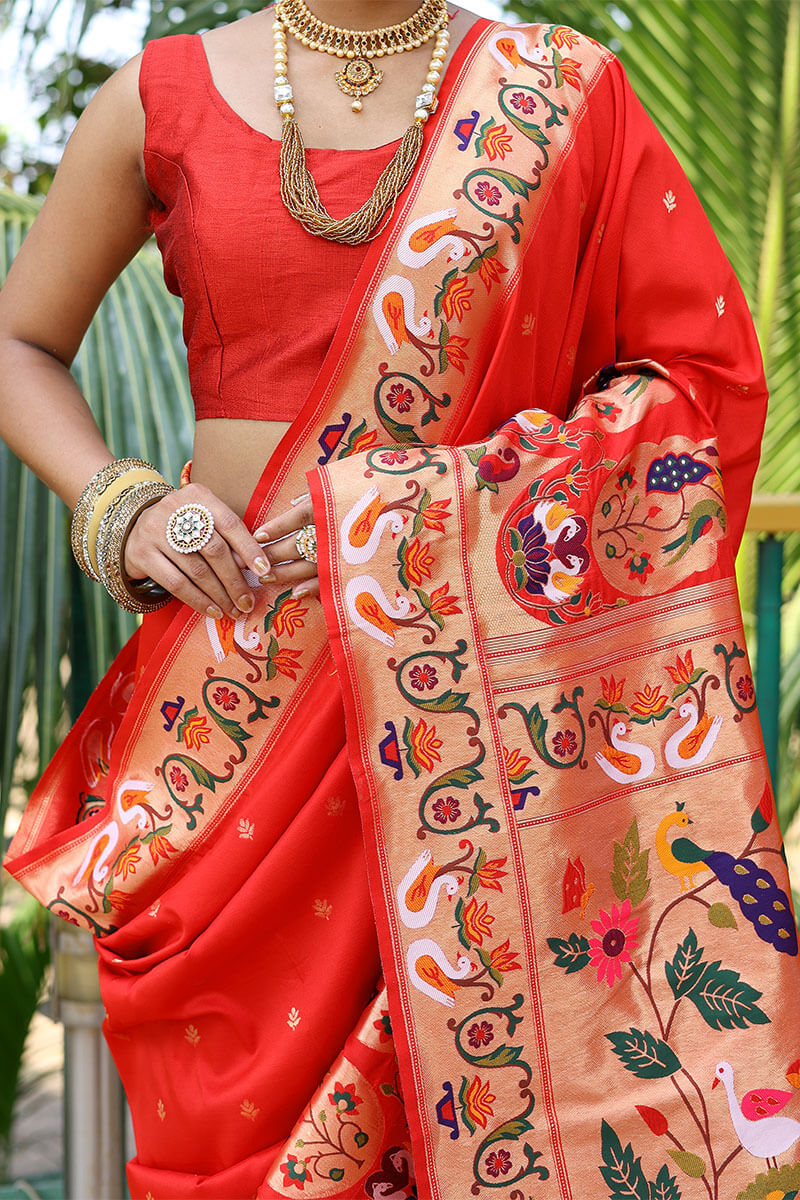 Corsa Red Paithani Silk Saree