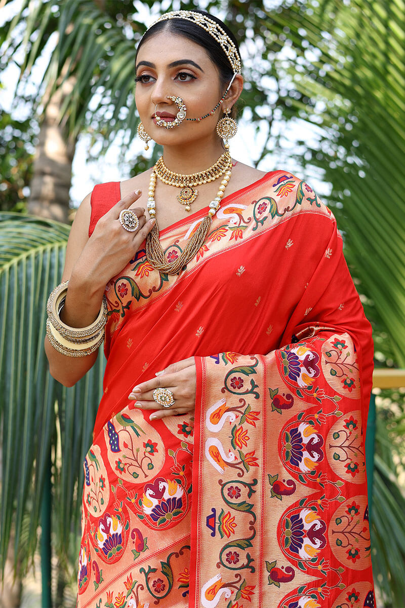 Corsa Red Paithani Silk Saree