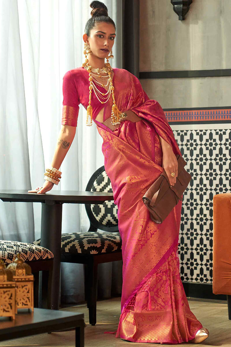 Cranberry Pink Kanjivaram Silk Saree