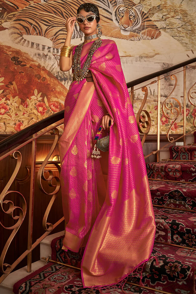 Cranberry Pink Zari Woven Kanjivaram Silk Saree