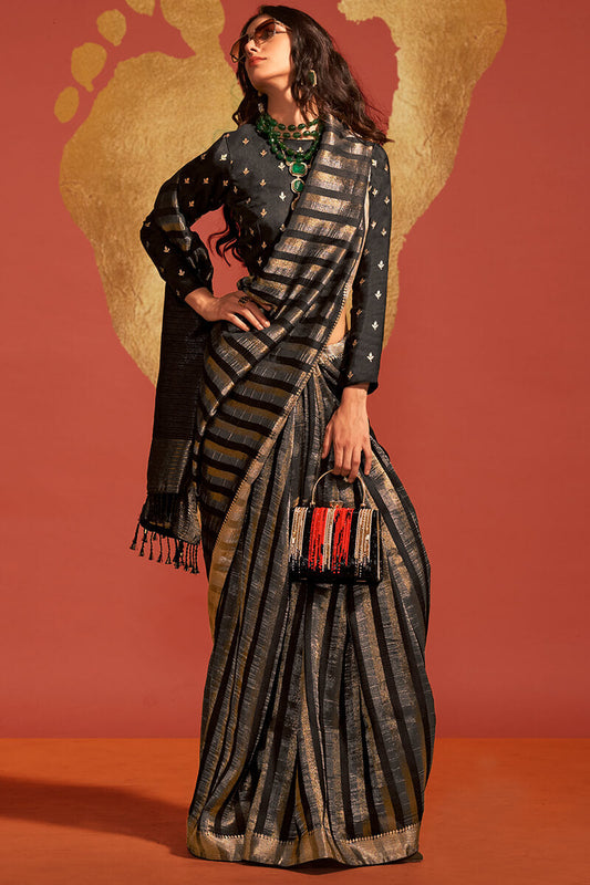 Creole Black Banarasi Silk Saree