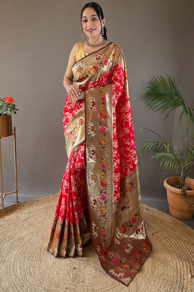 Crimson Red Paithani Silk Saree