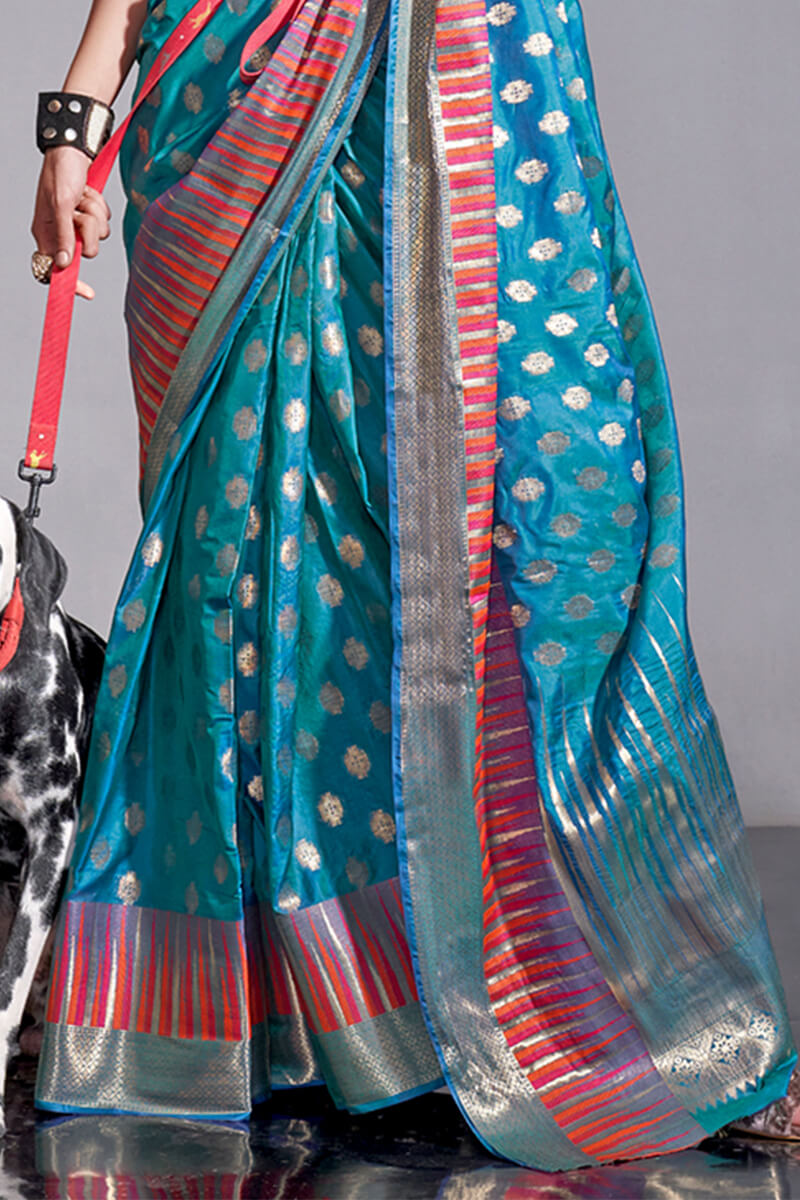 Curious Blue Zari Woven Banarasi Silk Saree