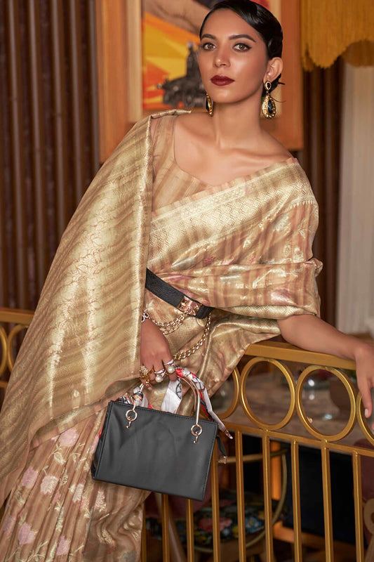 Dark Beige Linen Silk Saree