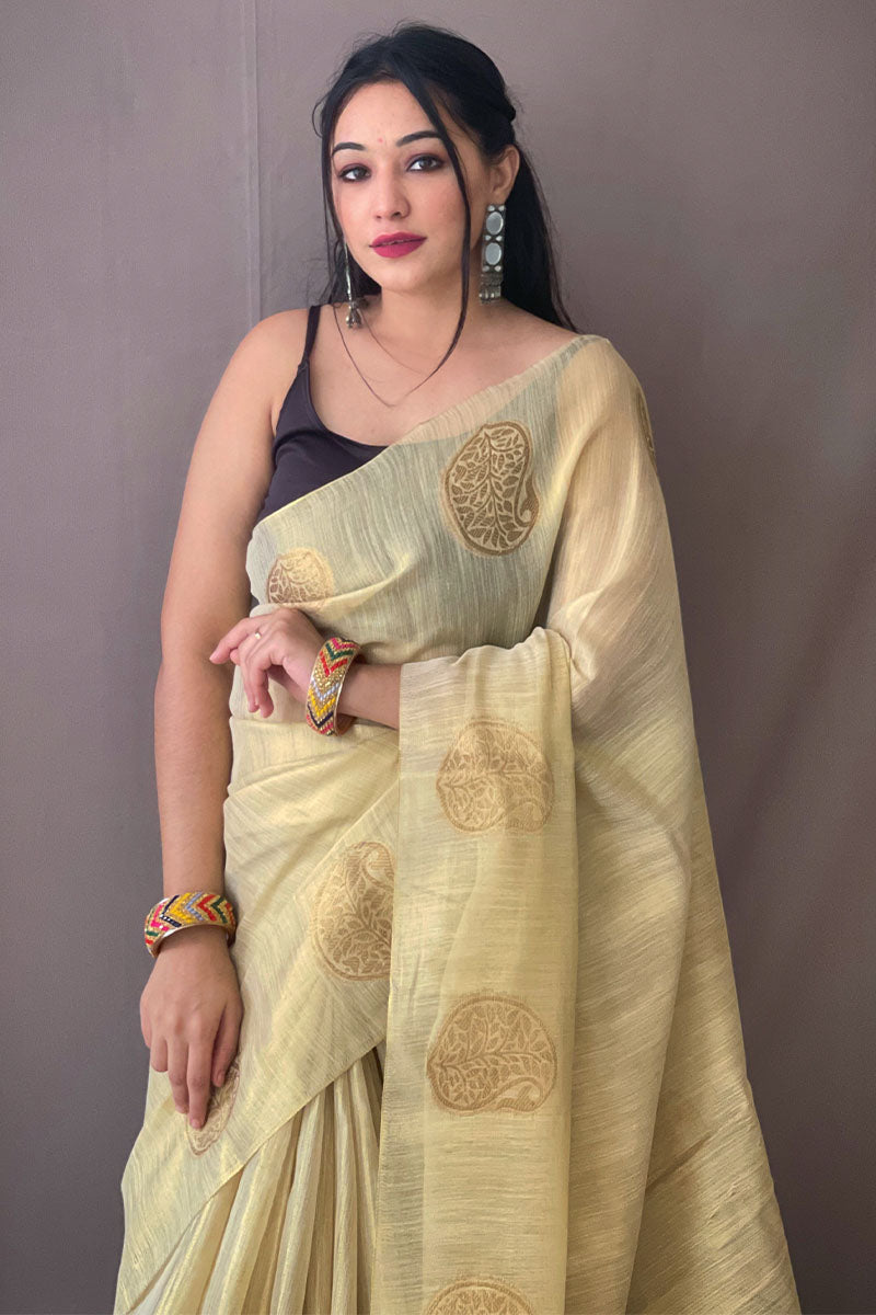 Dark Beige Woven Tissue silk Saree