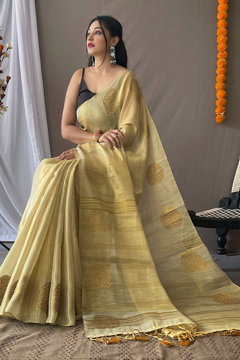 Dark Beige Woven Tissue silk Saree