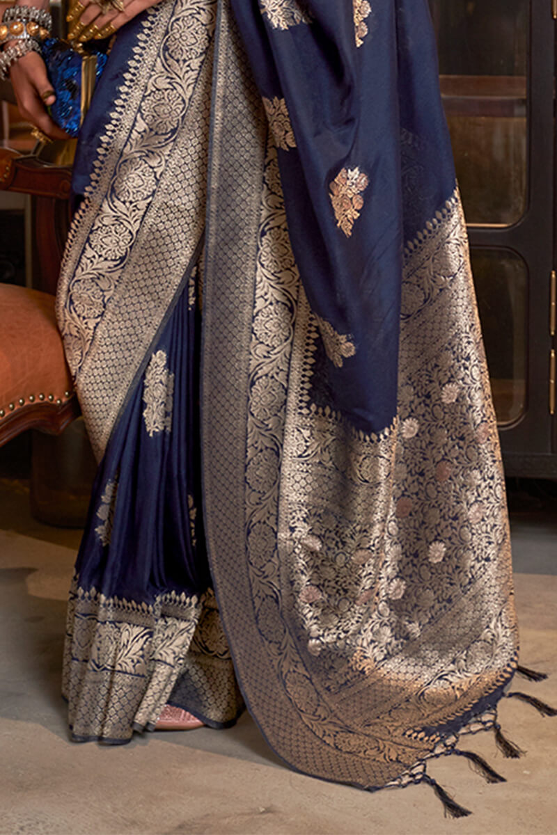 Dark Blue Zari Woven Georgette Silk Saree