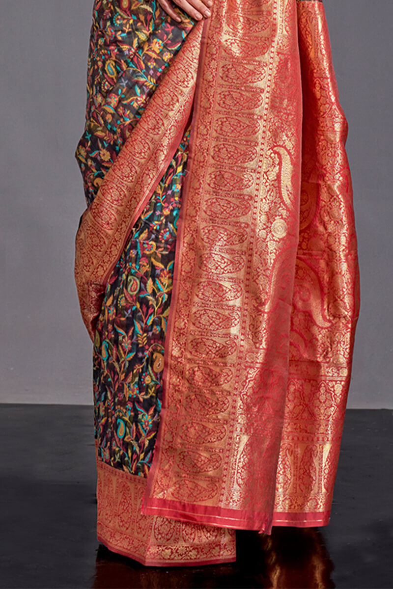 Dark Brown Kashmiri Modal Silk Saree