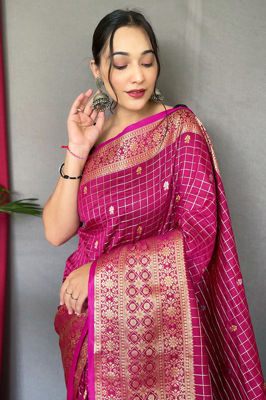 Dark Carnation Pink Banarasi Silk Saree