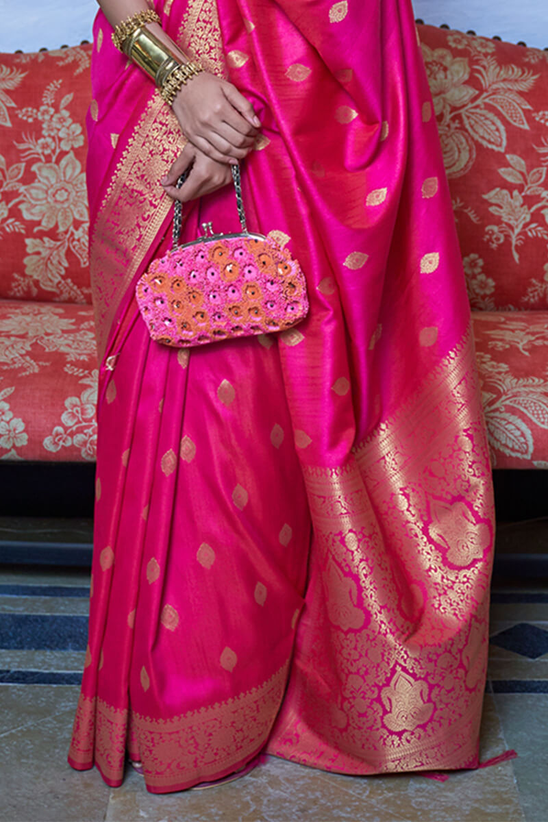 Dark Carnation Pink Dual Tone Zari Woven Banarasi Silk Saree