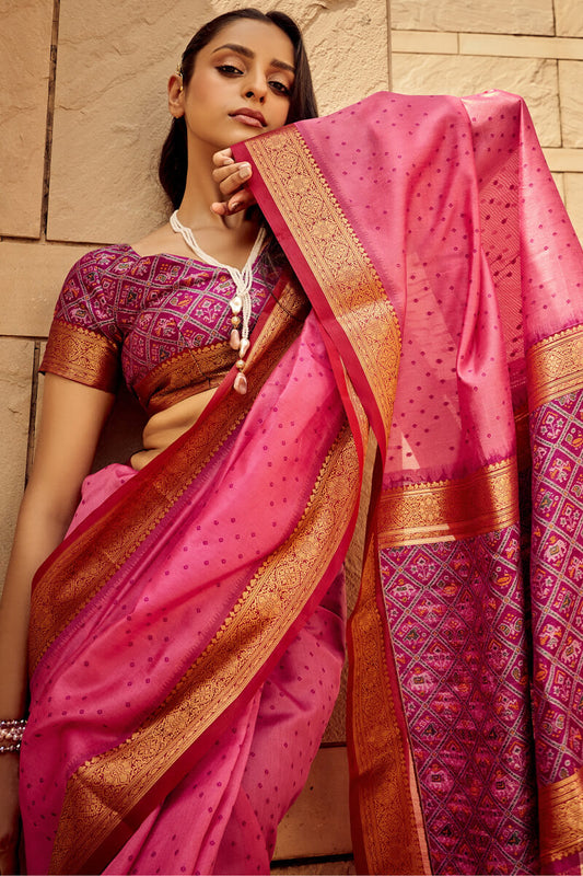 Dark Pink Patola Silk Saree