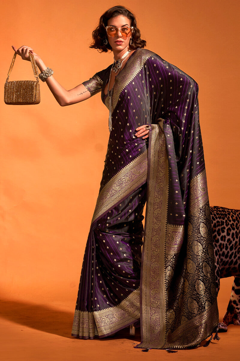 Dark Purple Dual Tone Satin Silk Saree