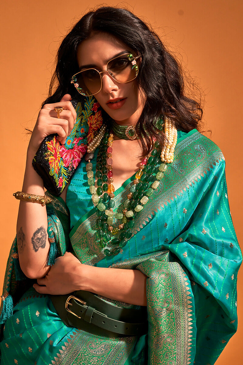 Dark Turquoise Dual Tone Satin Silk Saree