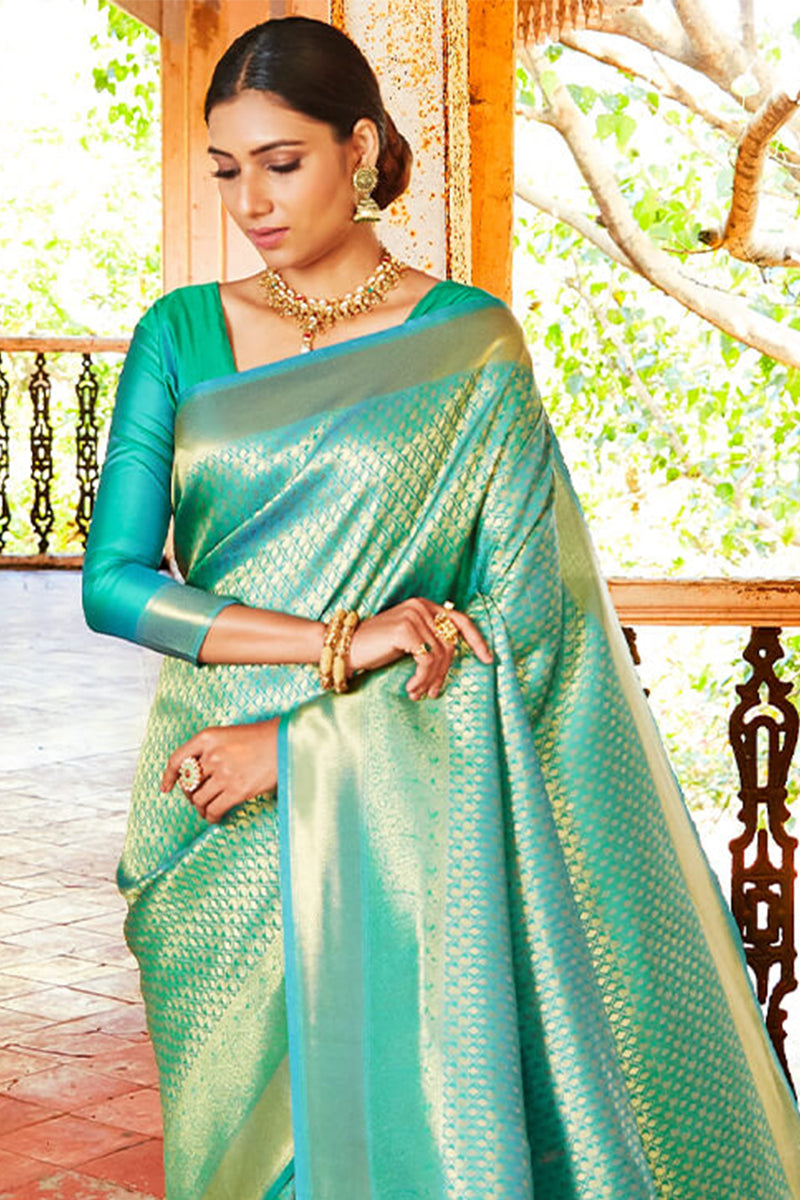 Dark Turquoise Kanjivaram Silk Saree