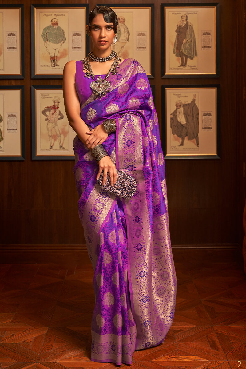 Dark Violet Zari Woven Kanjivaram Silk Saree