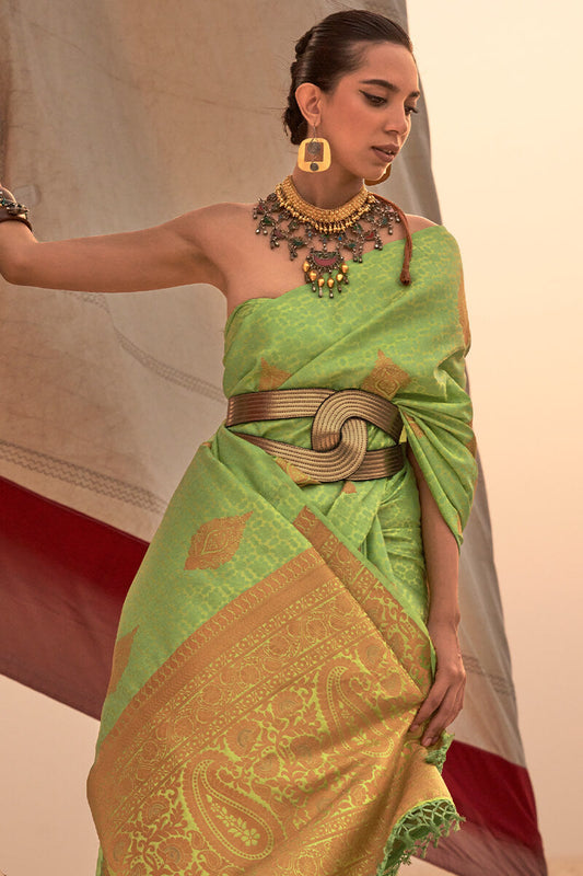 Drab Green Satin Dual Tone Silk Saree