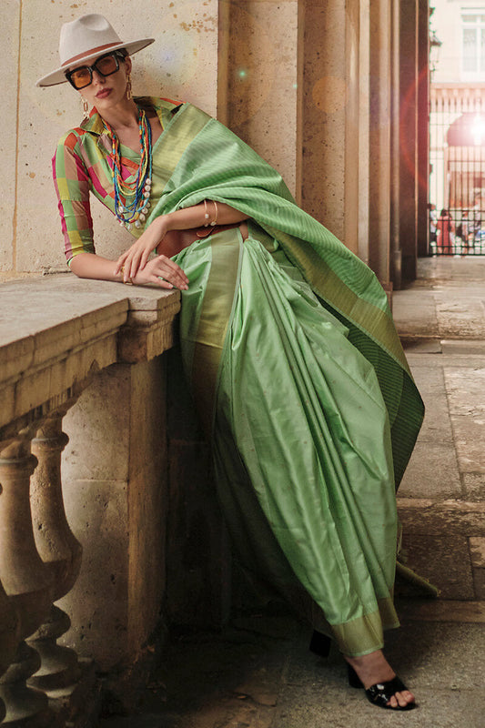 Drab Green Soft Banarasi Silk Saree