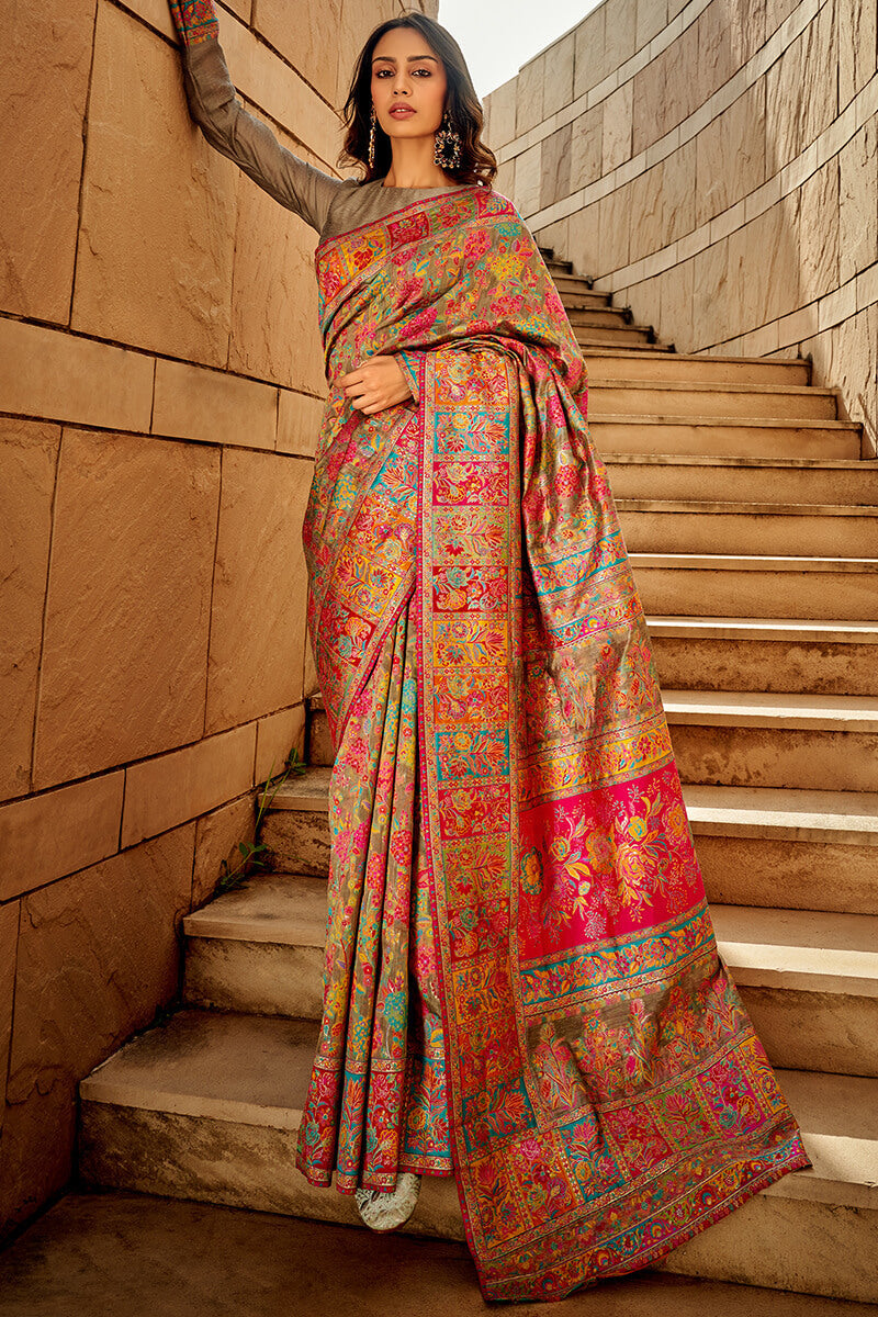 Dull Brown Kashmiri Modal Silk Saree