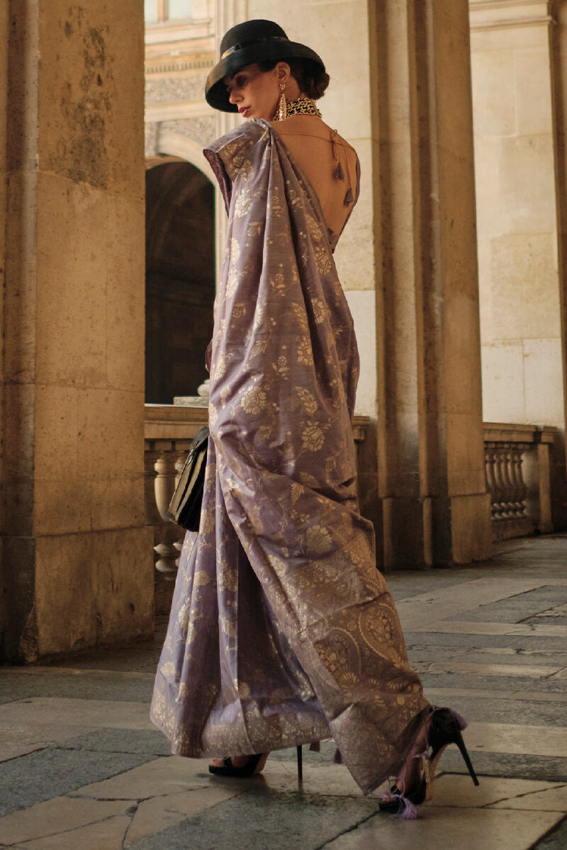 Dusty Lavender Gota Zari Woven Banarasi Silk Saree