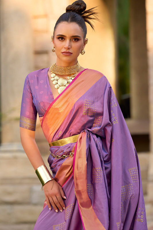 Dusty Lavender Zari Woven Soft Silk Saree