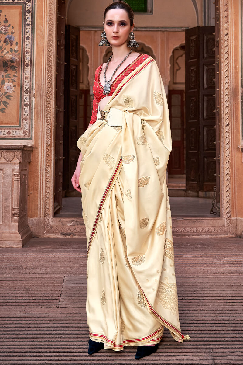 Fawn Beige Banarasi Satin Silk Saree