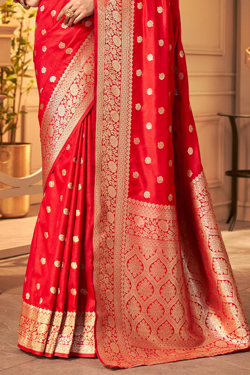 Ferrari Red Banarasi Satin silk Saree