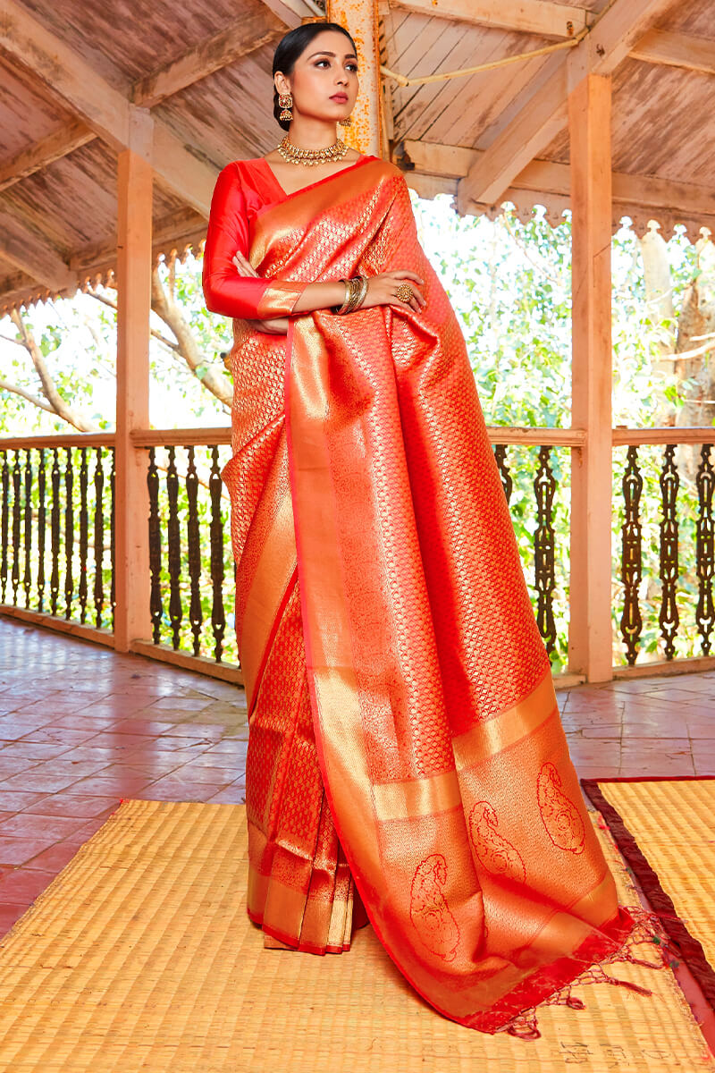 Ferrari Red Kanjivaram Silk Saree