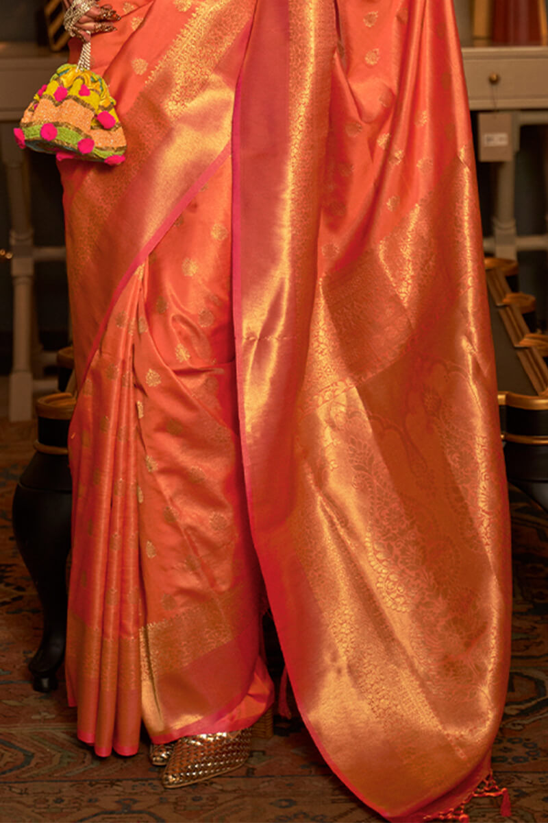 Flame Orange Kanjivaram Silk Saree