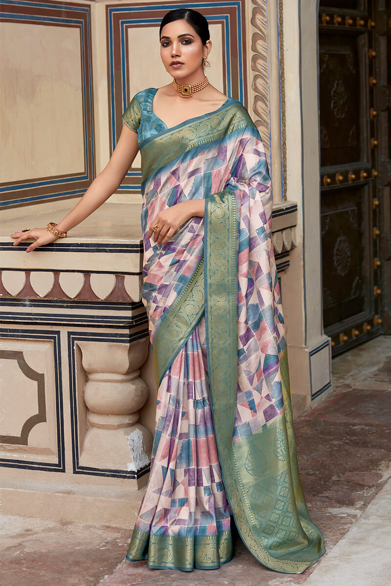 Flare Pink Printed Soft Silk Saree