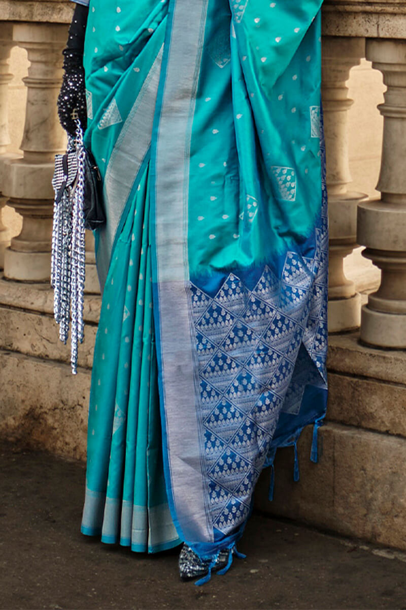 Fountain Blue Soft Banarasi Silk Saree