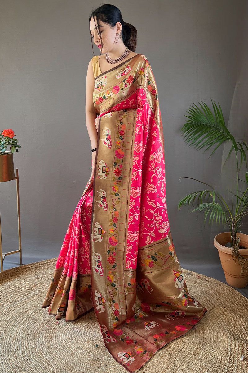 French Rose Pink Paithani Silk Saree