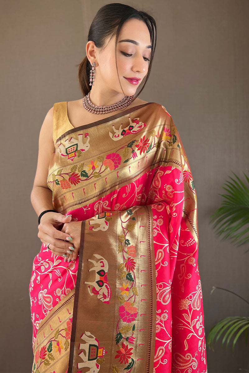 French Rose Pink Paithani Silk Saree