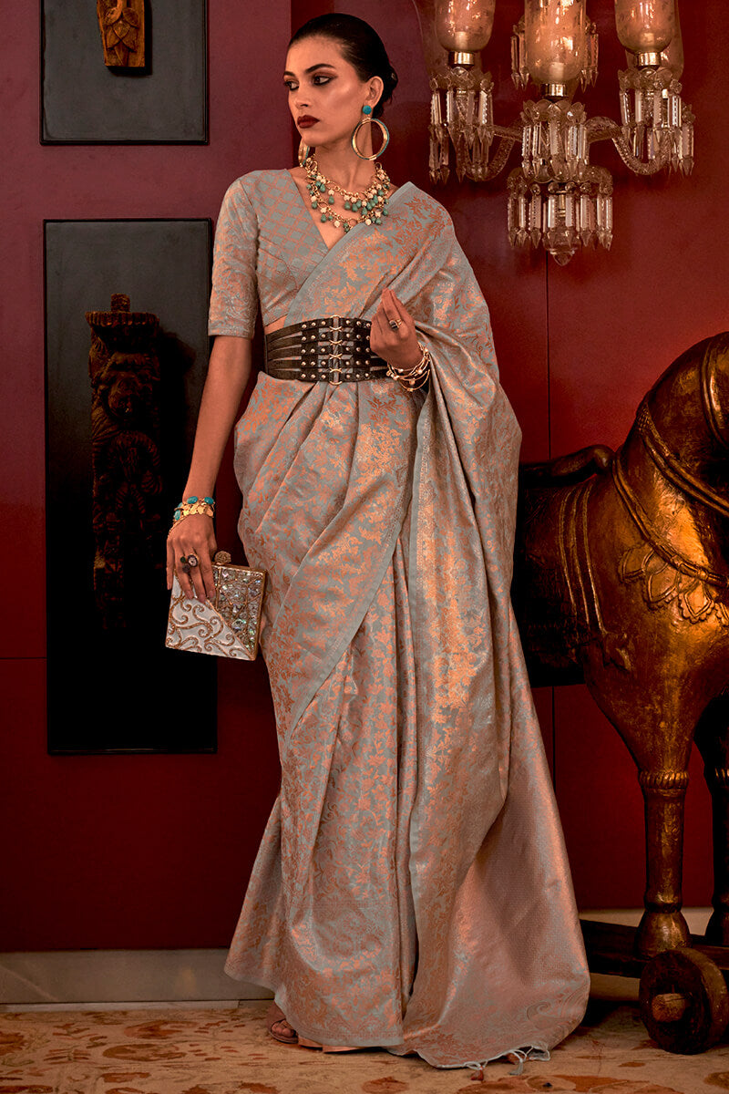 Friar Grey Banarasi Silk Saree