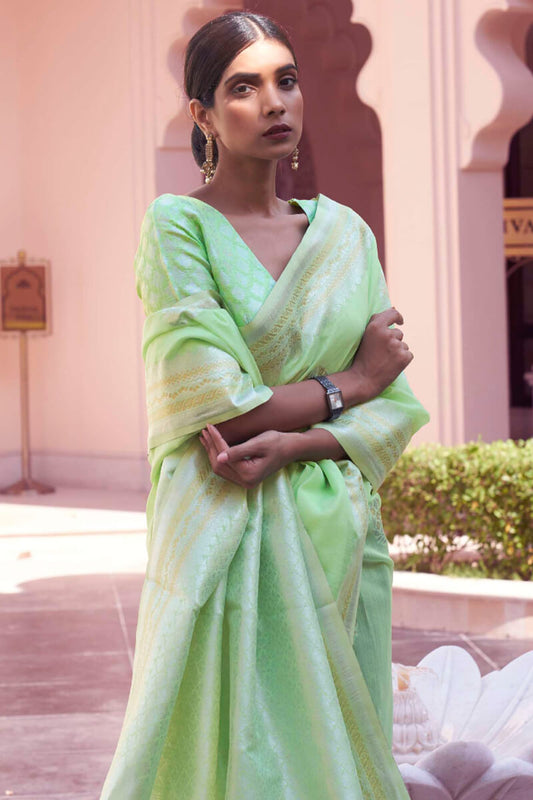 Fringy Green Linen Silk Saree