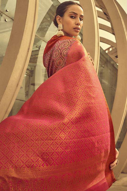 Froly Pink Woven Banarasi Brocade Silk Saree