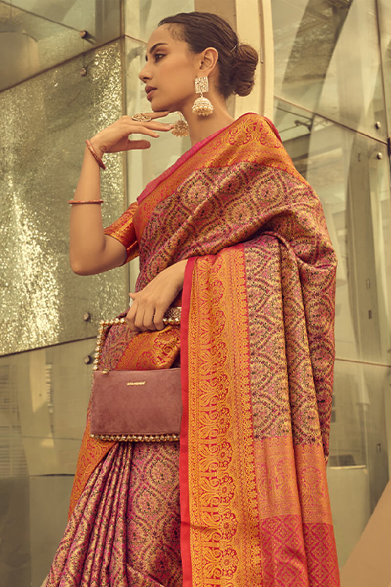 Froly Pink Woven Banarasi Brocade Silk Saree