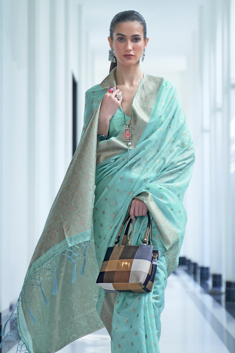 Glacier Blue Cotton Silk Saree