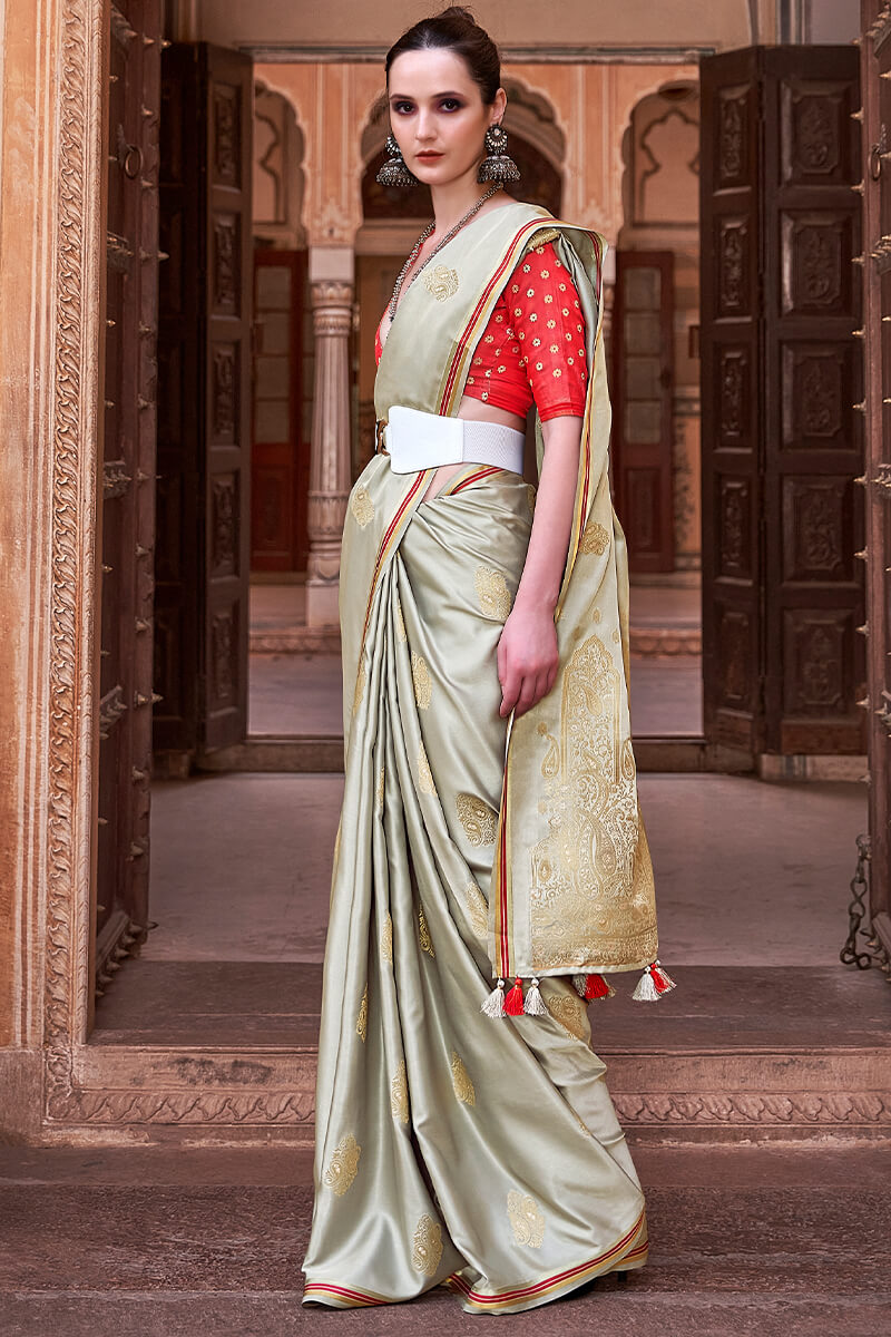 Granite Green Banarasi Satin Silk Saree