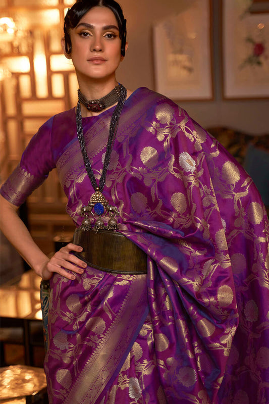 Grape Purple Zari Woven Banarasi Silk Saree