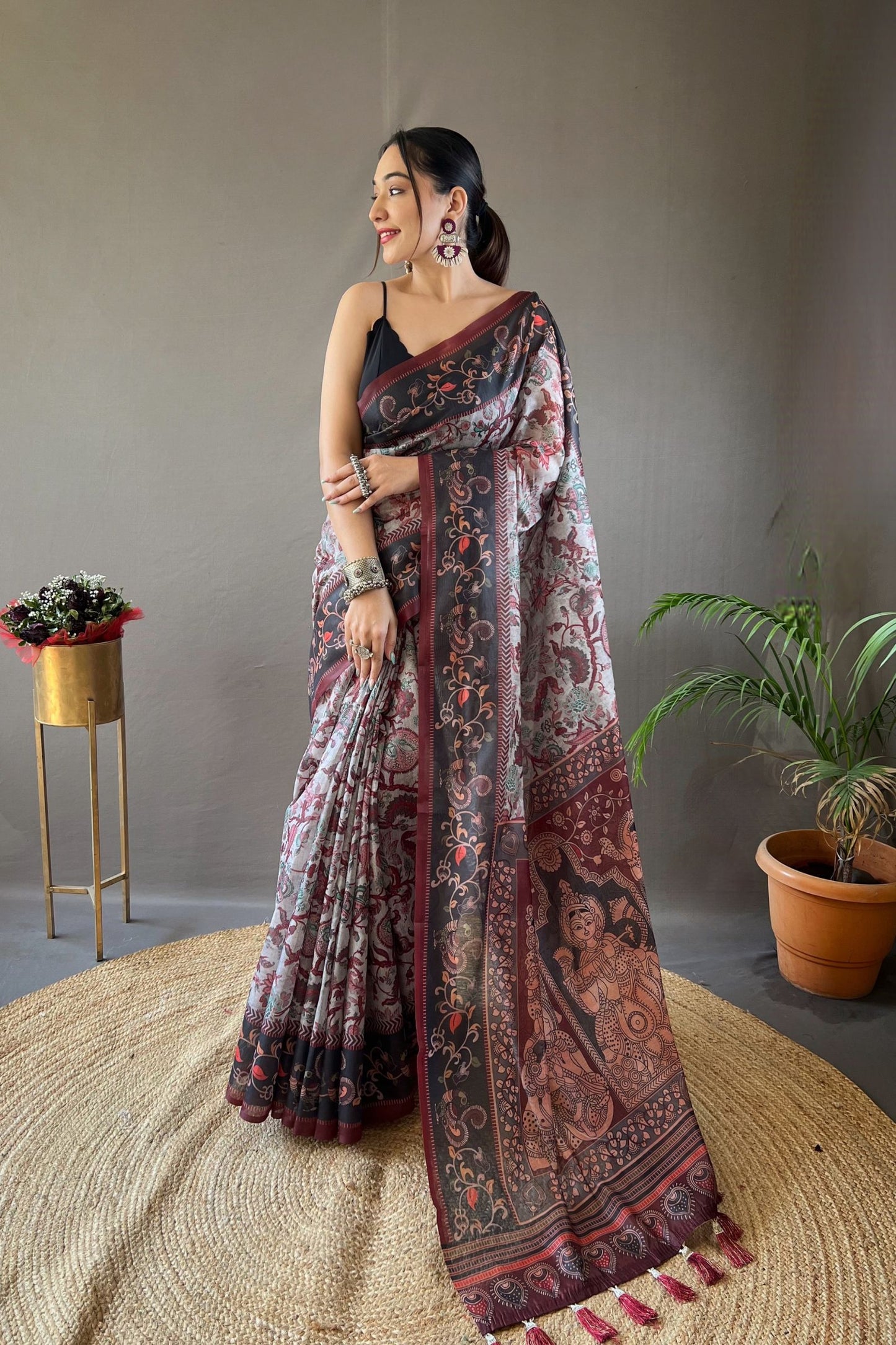 Grey Italian Digital Printed Cotton Saree