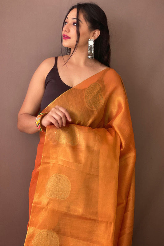 Halloween Orange Woven Tissue silk Saree