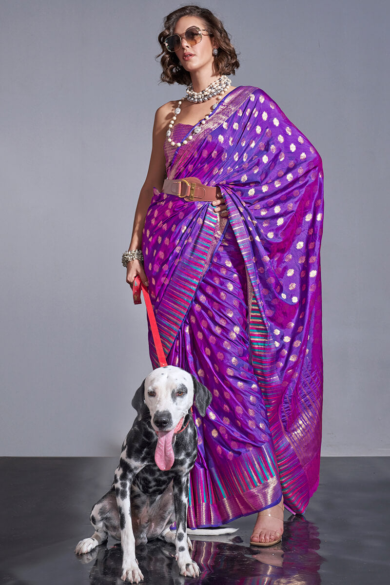 Haze Purple Zari Woven Banarasi Silk Saree