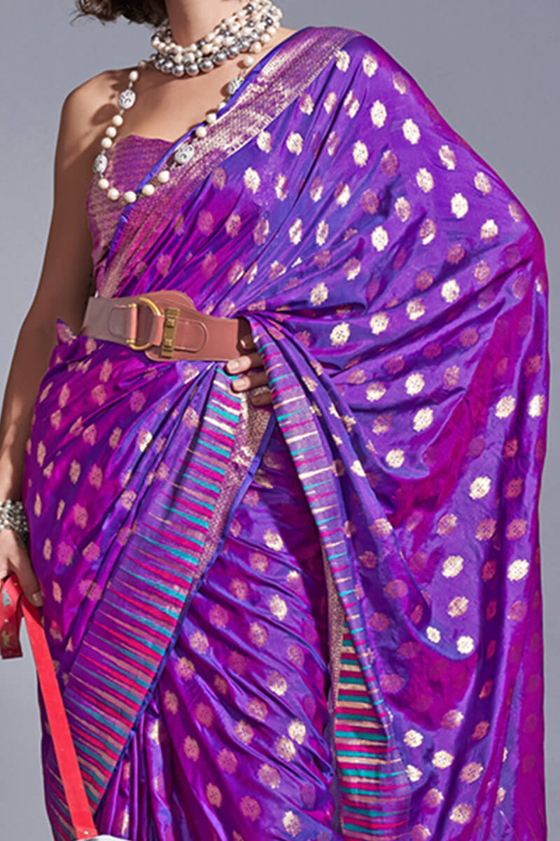 Haze Purple Zari Woven Banarasi Silk Saree