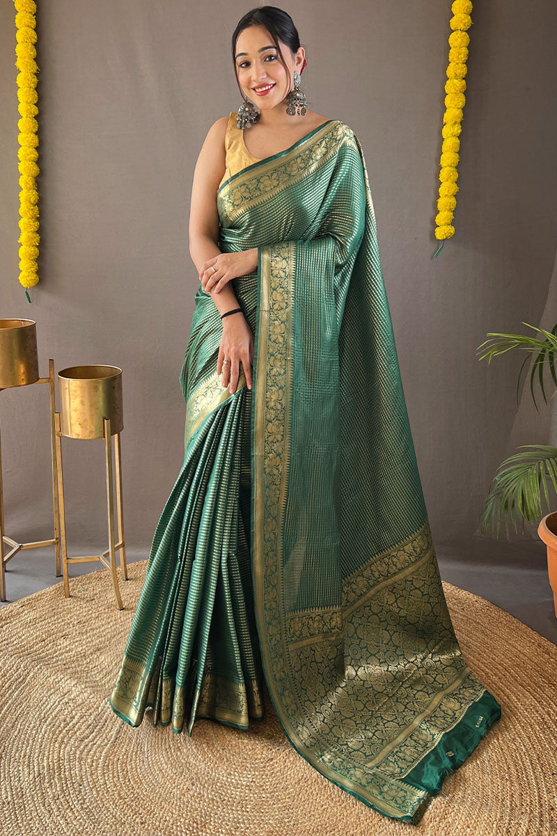 Hazel Green Banarasi Silk Saree