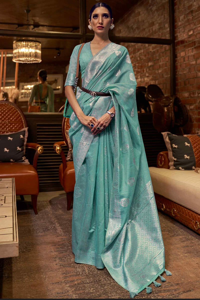 Hippie Blue Linen Silk Saree