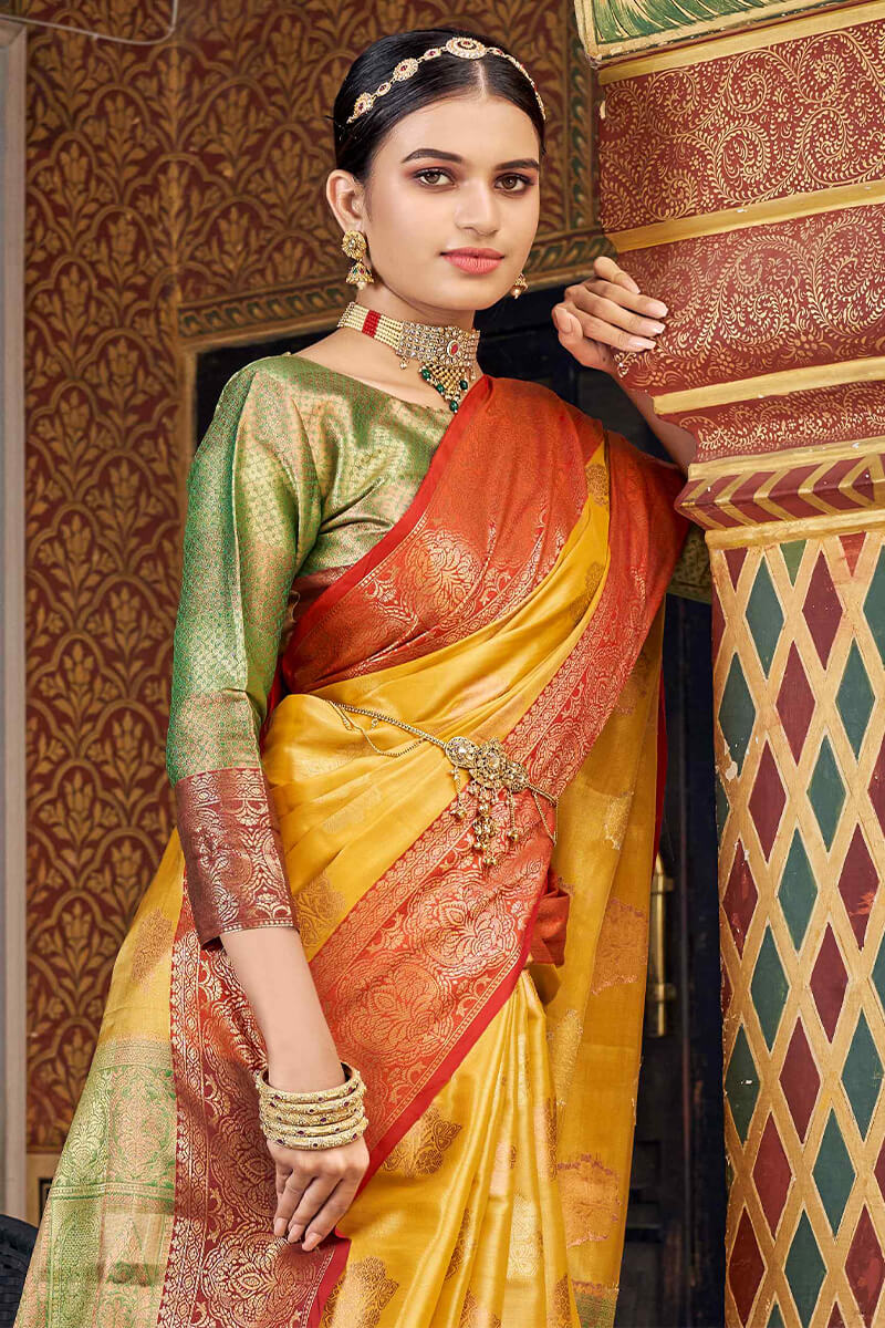 Honey Yellow Banarasi Silk Saree