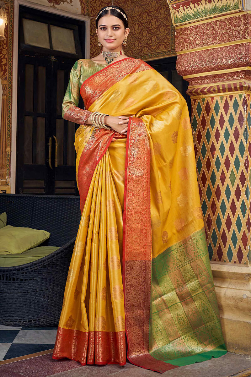 Honey Yellow Banarasi Silk Saree