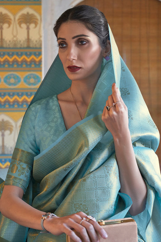 Horizon Blue Kanjivaram Silk Saree