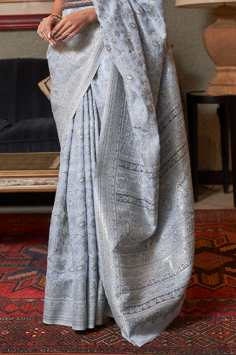 Ice Blue Kashmiri Modal Silk Saree