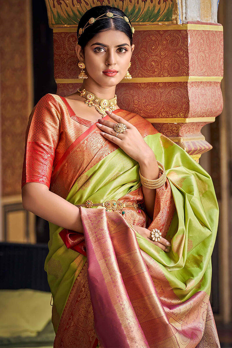 Icky Green Banarasi Silk Saree